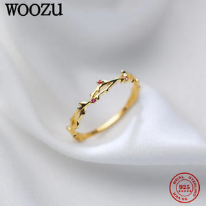 Minimalist Red Zircon 925 Silver Adjustable Finger Ring
