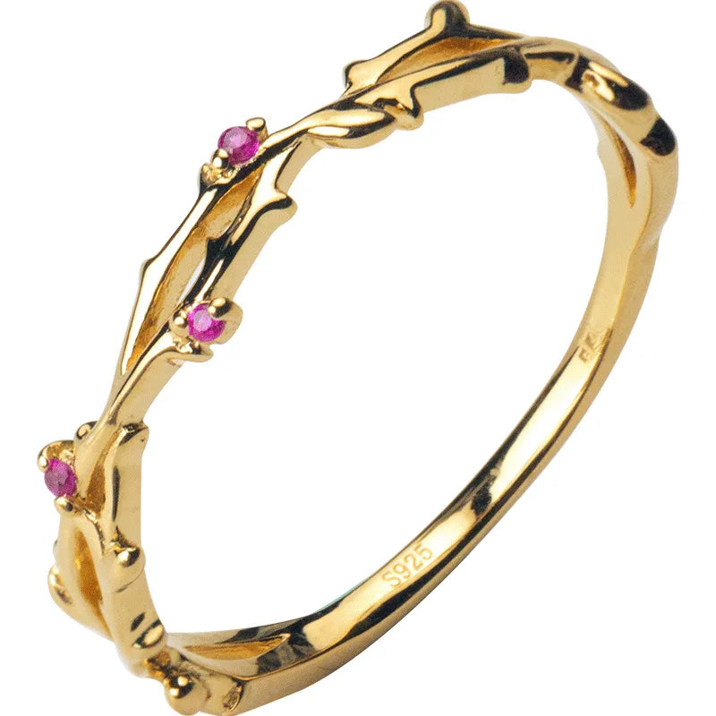 Minimalist Red Zircon 925 Silver Adjustable Finger Ring