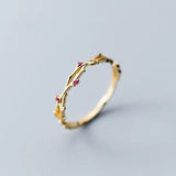 Minimalist Red Zircon 925 Silver Adjustable Finger Ring