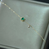 Square Green Crystal Chain Bracelet French Party 14k Plated Jewelry