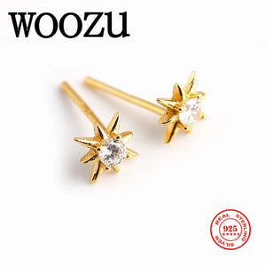925 Silver Star Stud Earrings Zircon Mini Small Pave Round Women Jewelry