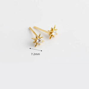 925 Silver Star Stud Earrings Zircon Mini Small Pave Round Women Jewelry