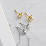 925 Silver Star Stud Earrings Zircon Mini Small Pave Round Women Jewelry