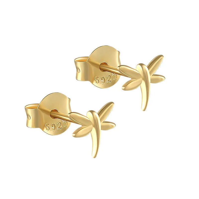 925 Silver Dragonfly Stud Earrings Glossy Finish Women Girls Jewelry