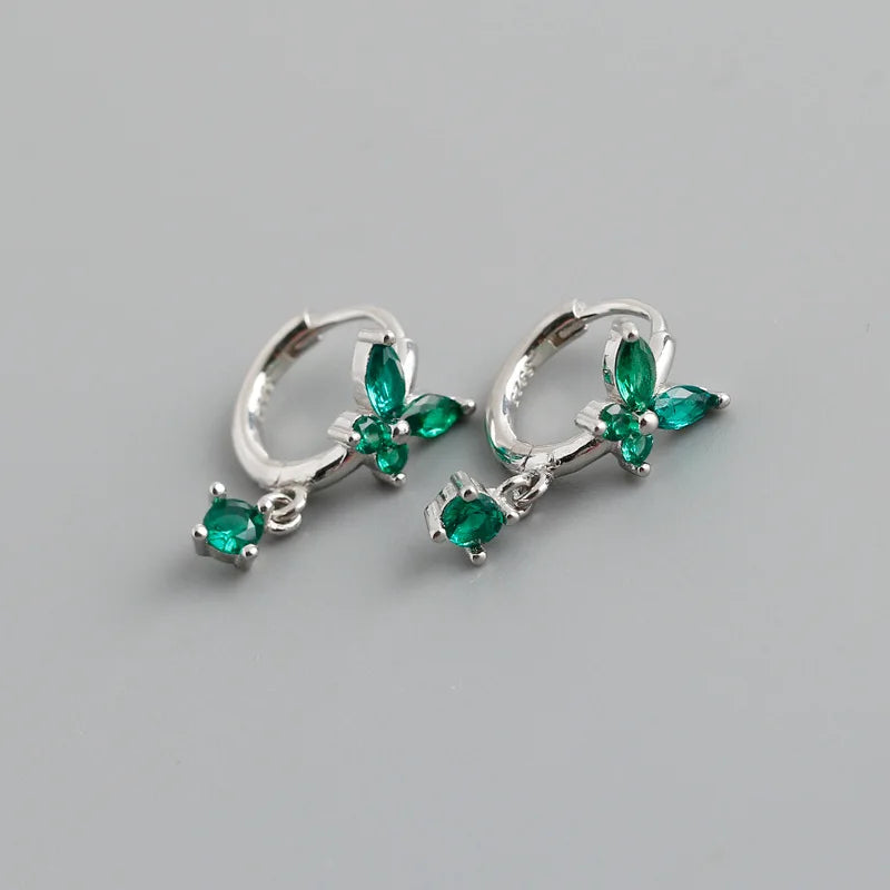 925 Silver Drop Earrings Romantic Butterfly Zircon French Jewelry