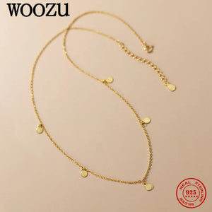 925 Silver Round Disc Clavicle Chain Necklace For Women