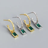 925 Silver Square Green Zircon Stud Earrings For Women
