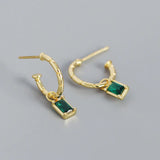 925 Silver Square Green Zircon Stud Earrings For Women