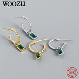 925 Silver Square Green Zircon Stud Earrings For Women