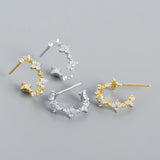 925 Silver Flower Zircon Stud Earrings For Women Party Jewelry