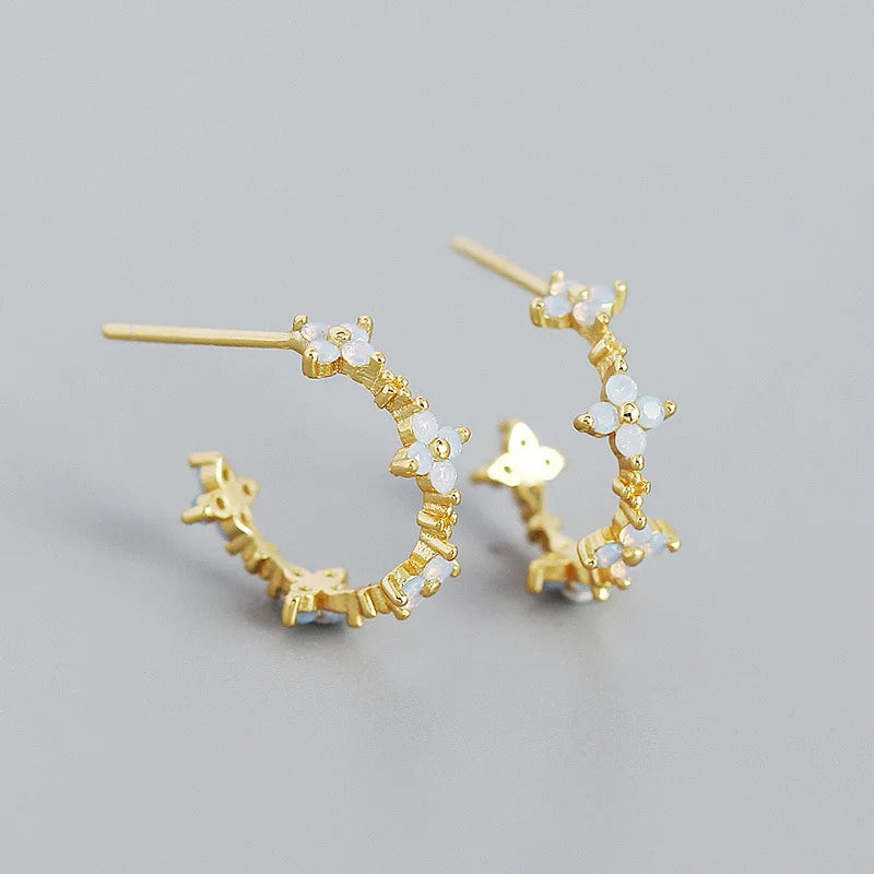 925 Silver Flower Zircon Stud Earrings For Women Party Jewelry