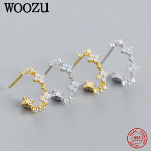 925 Silver Flower Zircon Stud Earrings For Women Party Jewelry