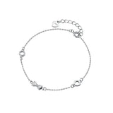 925 Silver Love Heart Bow Charm Bracelet French Rock Girl Party Jewelry