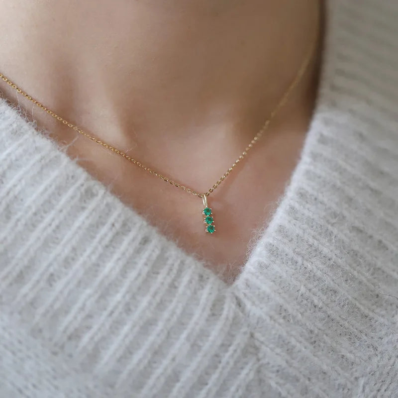 925 Silver Green Zircon Pendant Chain Necklaces for Women