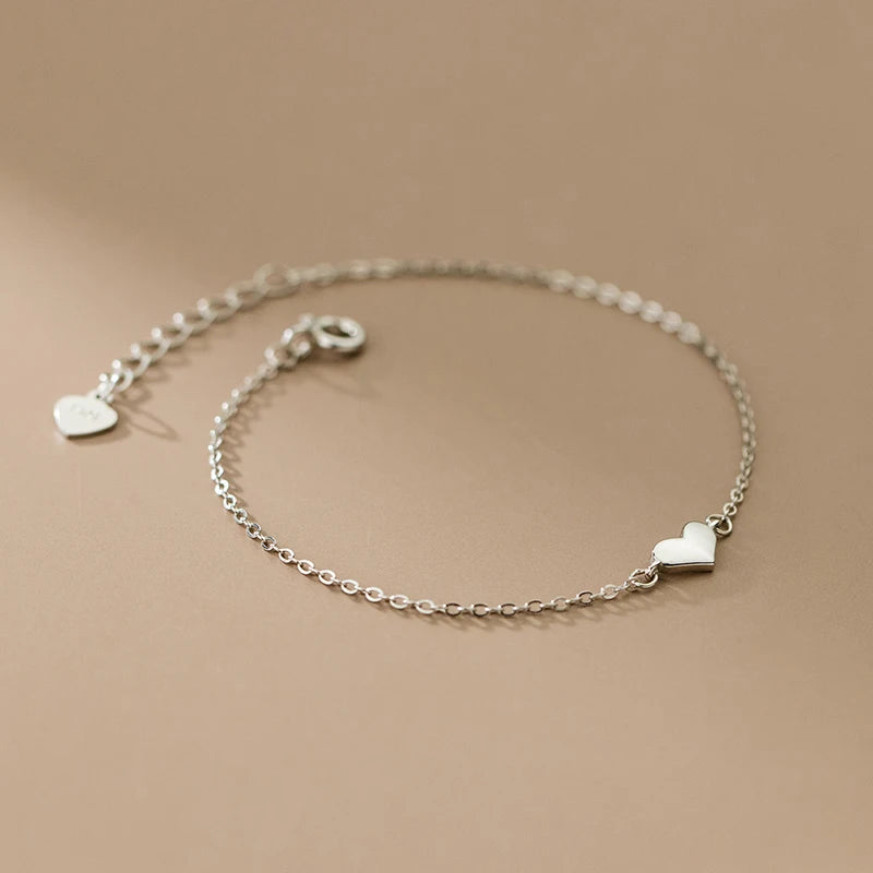 925 Silver Heart Chain Bracelet Adjustable Bangle