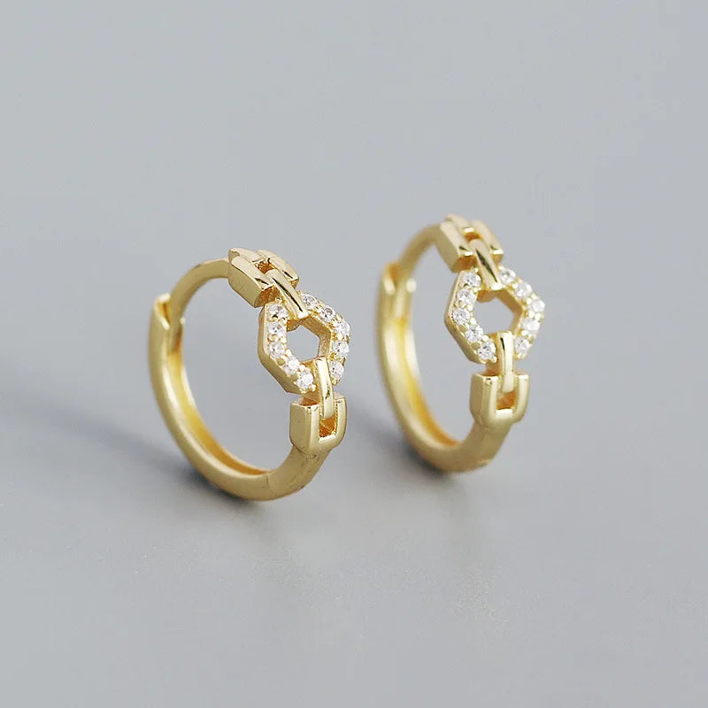 Sterling Silver Zircon Hoop Earrings French Rock Unisex Ear Jewelry