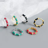 Enamel Hoop Earrings 925 Sterling Silver Cartilage Round Ear Hoop Girl Jewelry
