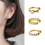 925 Sterling Silver Pave CZ Zircon Golden Clip Earrings for Women