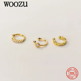 925 Sterling Silver Pave CZ Zircon Golden Clip Earrings for Women