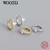 925 Sterling Silver Square Zircon Hoop Earrings for Women Men