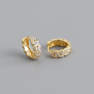 925 Silver Zircon Leaf Huggie Hoop Earrings Wedding Charms