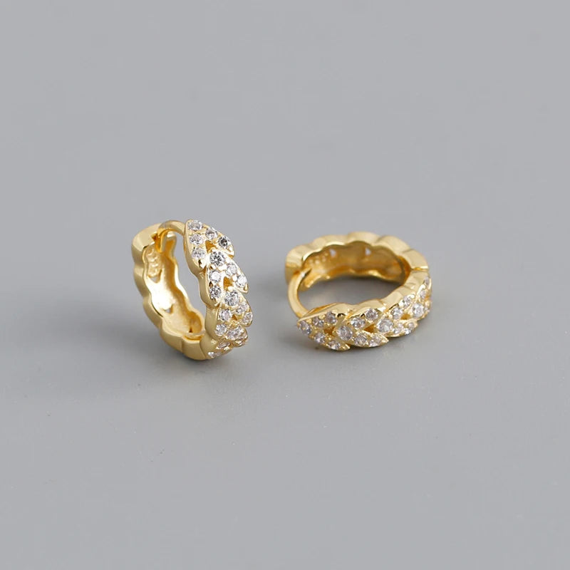 925 Silver Zircon Leaf Huggie Hoop Earrings Wedding Charms