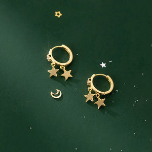 925 Silver Star Tassel Hoop Earrings Wedding Gothic Hip Hop Teen Jewelry