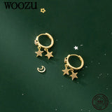 925 Silver Star Tassel Hoop Earrings Wedding Gothic Hip Hop Teen Jewelry