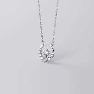 925 Silver Moon Star CZ Pendant Necklace Women Party Jewelry Gift