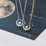 925 Silver Moon Star CZ Pendant Necklace Women Party Jewelry Gift