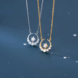 925 Silver Moon Star CZ Pendant Necklace Women Party Jewelry Gift