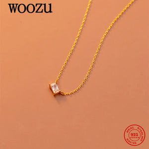 925 Silver Square Zircon Link Pendant Necklace Women Wedding Jewelry