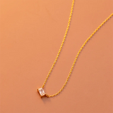 925 Silver Square Zircon Link Pendant Necklace Women Wedding Jewelry