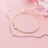 925 Sterling Silver Double Rose CZ Zircon Chain Bracelet Wedding Birthday Gift