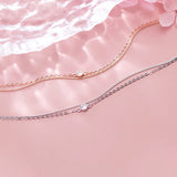 925 Sterling Silver Double Rose CZ Zircon Chain Bracelet Wedding Birthday Gift