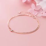925 Sterling Silver Double Rose CZ Zircon Chain Bracelet Wedding Birthday Gift