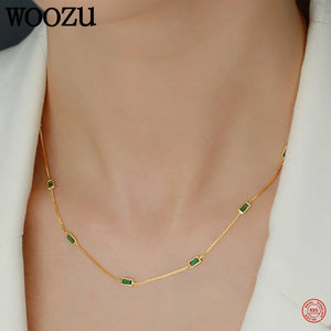 925 Silver Green Zircon Necklace Party Chain Jewelry Gift