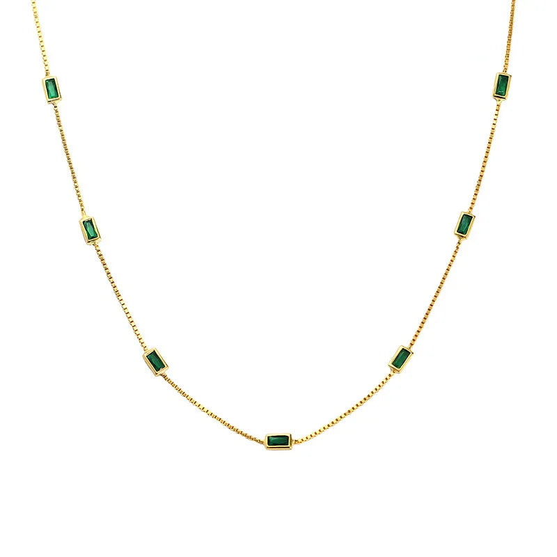 925 Silver Green Zircon Necklace Party Chain Jewelry Gift
