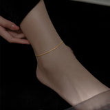 925 Silver Snake Bone Anklet Women Glossy Golden Beach Foot Jewelry