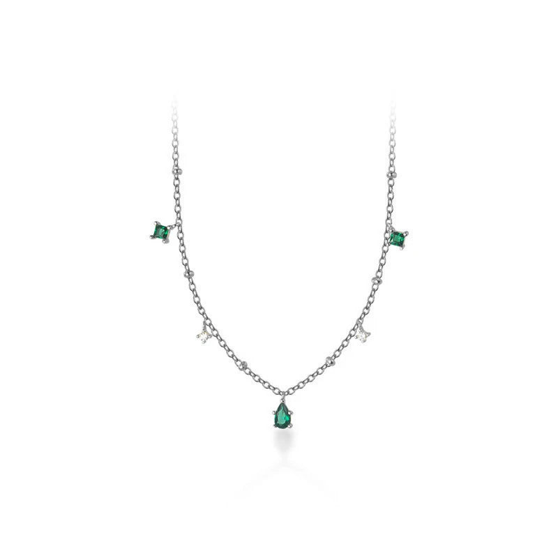 925 Silver Green Zircon Necklace for Women Charms Style Wedding Jewelry