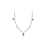 925 Silver Green Zircon Necklace for Women Charms Style Wedding Jewelry