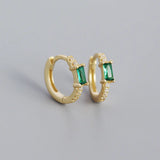 925 Silver Green Zircon Round Ear Buckle for Women Boho Punk Earring