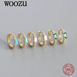925 Silver Green Zircon Round Ear Buckle for Women Boho Punk Earring