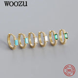 925 Silver Green Zircon Round Ear Buckle for Women Boho Punk Earring