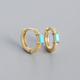 925 Silver Green Zircon Round Ear Buckle for Women Boho Punk Earring