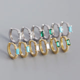 925 Silver Green Zircon Round Ear Buckle for Women Boho Punk Earring