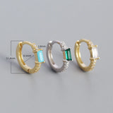 925 Silver Green Zircon Round Ear Buckle for Women Boho Punk Earring
