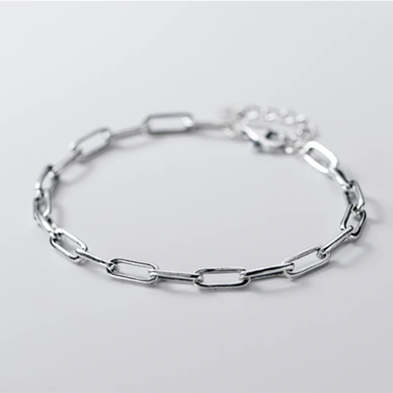 925 Silver Rock Link Chain Charm Bracelet Bangle Hip Hop Jewelry Gift