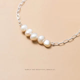 925 Silver Baroque Pearl Chain Bracelet Boho Jewelry Gift