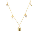925 Sterling Silver Key Lock Pendant Necklace with Zircon for Women